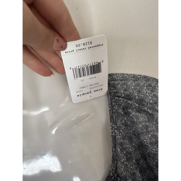 NWT FREE PEOPLE MARINE COMBO Blue‎ DRESS LONG SLEEVE BOHO WOMENS 12 MSRP $128 - Picture 3 of 9